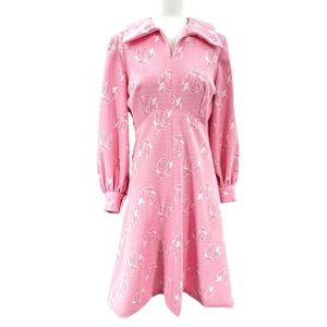 Vintage 1960s Barbie Pink Midi A-Line Dress With White Flowers M
